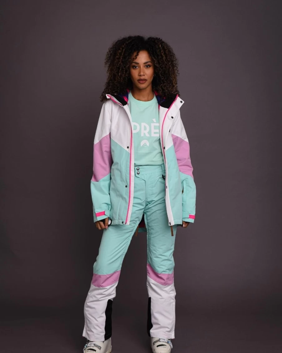 OOSC Women's 1080 Ski & Snowboard Jacket - Waterproof Winter Coat in Pastel Pink, White & Mint
