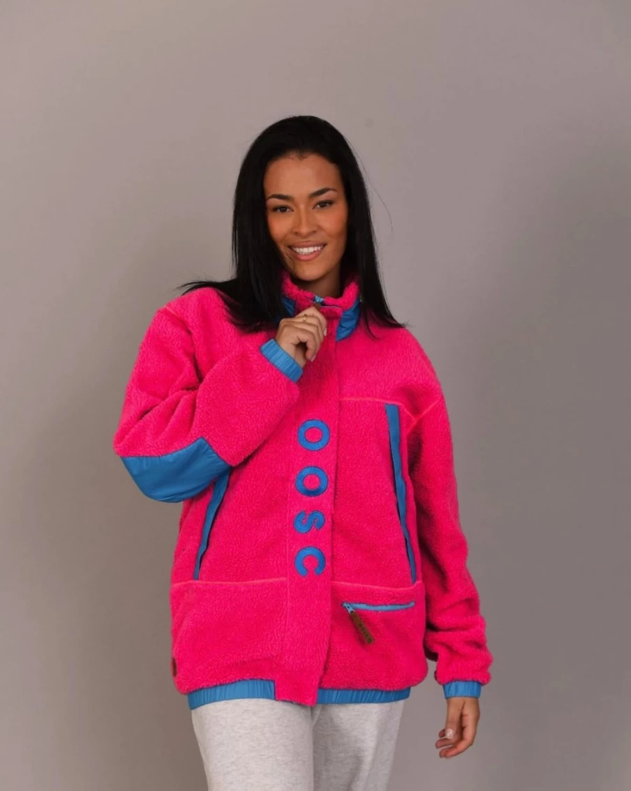 OOSC Men's Sherpa Fleece Jacket - Warm & Cozy Winter Pullover in Pink & Blue