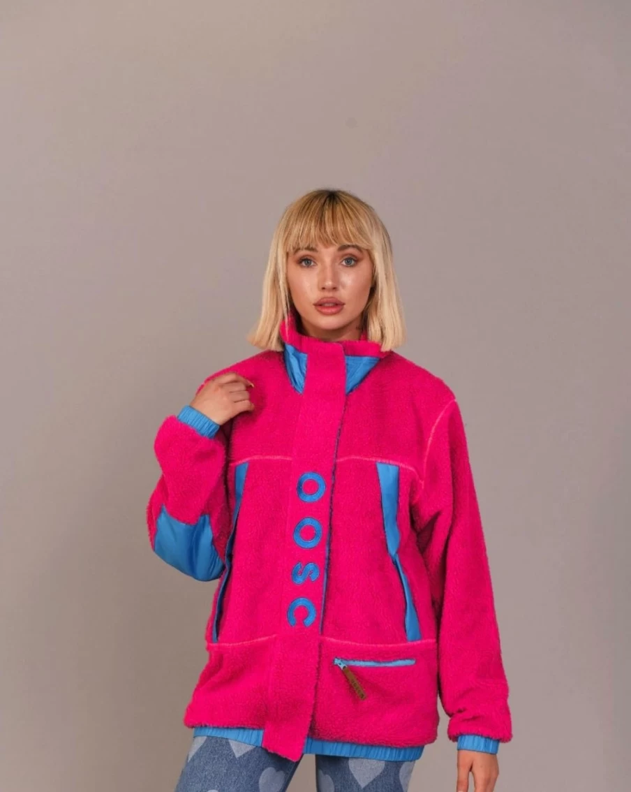 OOSC Men's Sherpa Fleece Jacket - Warm & Cozy Winter Pullover in Pink & Blue