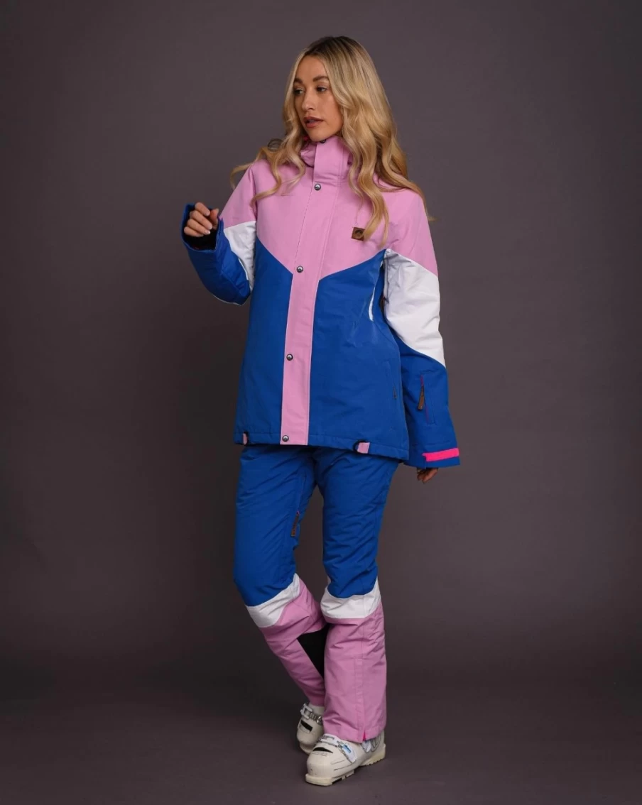 OOSC Women's 1080 Ski & Snowboard Jacket - Waterproof Winter Coat in Pastel Pink, White & Blue