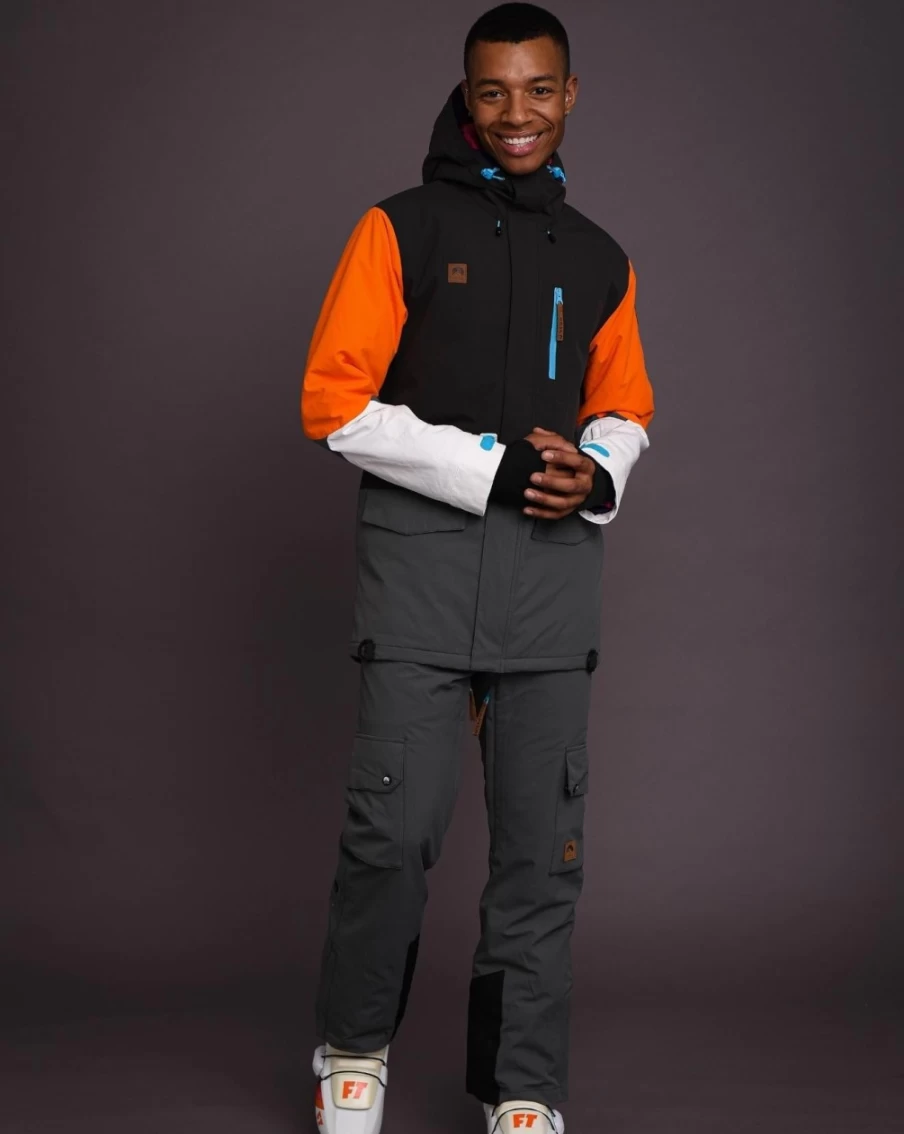 OOSC Men's Ski & Snowboard Jacket - Waterproof Winter Coat for Men in Black, Grey & Orange