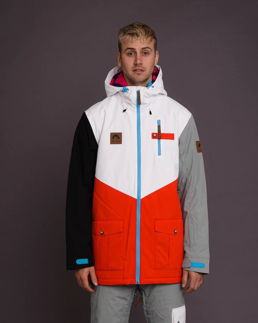 OOSC Men's Waterproof Ski Snowboard Jacket - Winter Windproof Thermal Insulated Jacket for Men, White, Red, Black & Grey