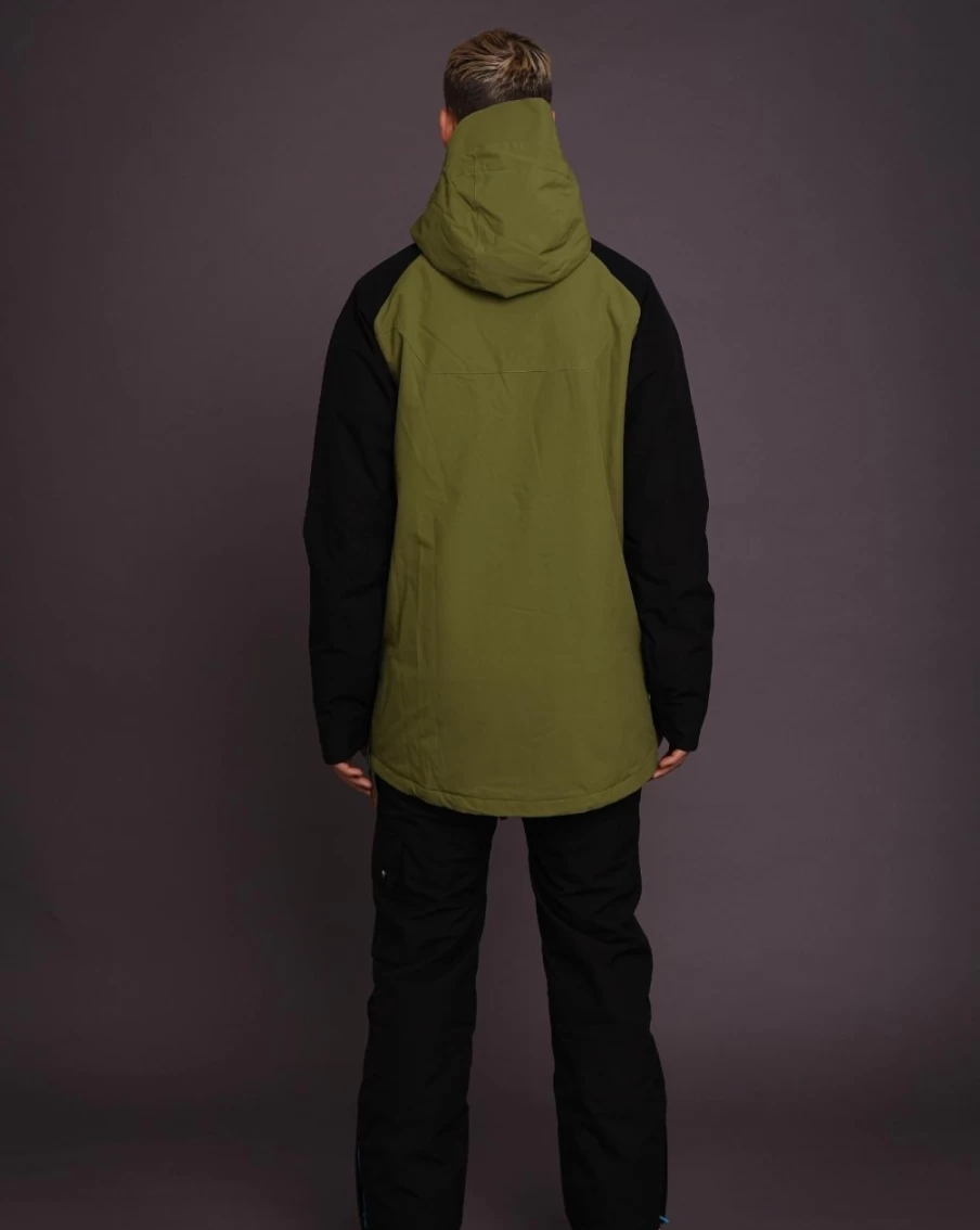 OOSC Men's Snow Park Overhead Jacket - Orange & Khaki Winter Outerwear for Cold Weather