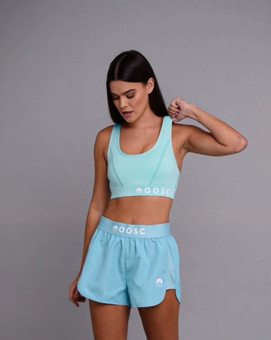 OOSC Women's Turquoise Crossback Medium Support Sports Bra for Active Wear