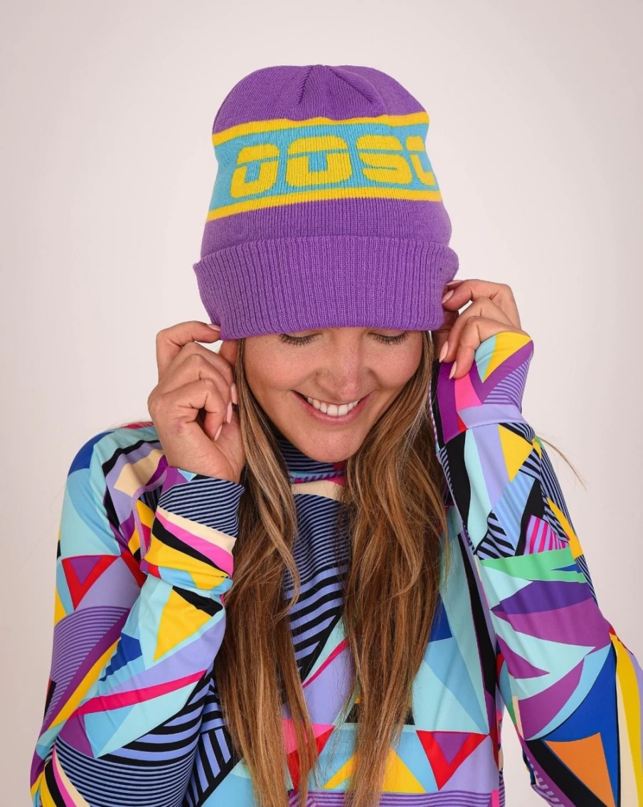 OOSC Men's Apres Beanie - Purple, Blue, Yellow Winter Knit Hat for Cold Weather
