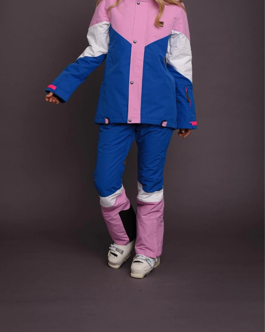 OOSC Women's 1080 Ski & Snowboard Pants - Pastel Pink, White & Blue Waterproof Winter Sports Gear