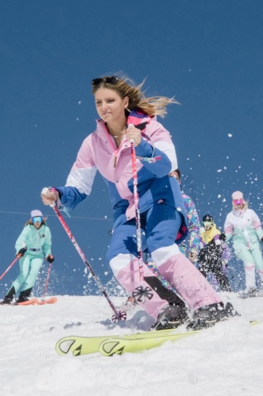 OOSC Women's 1080 Ski & Snowboard Pants - Pastel Pink, White & Blue Waterproof Winter Sports Gear