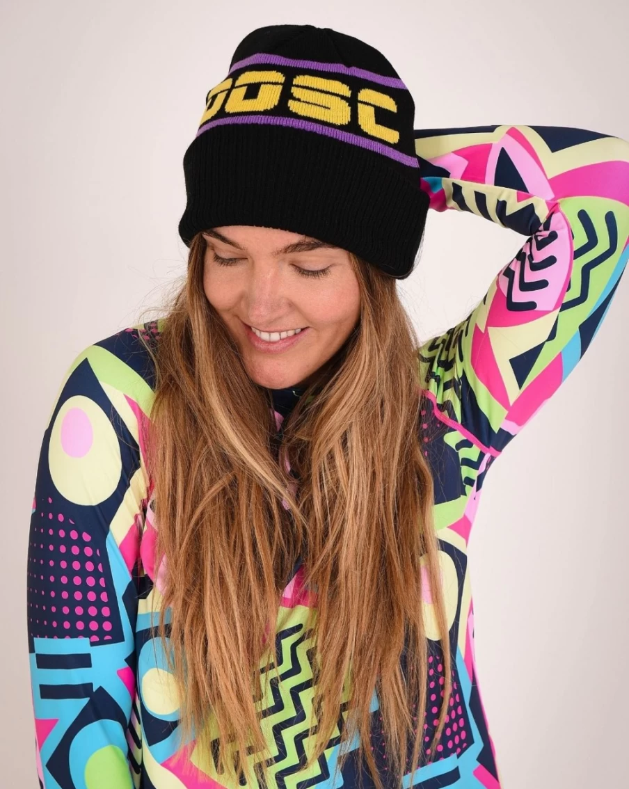 OOSC Unisex Apres Beanie - Black, Purple, Yellow Winter Hat for Men & Women
