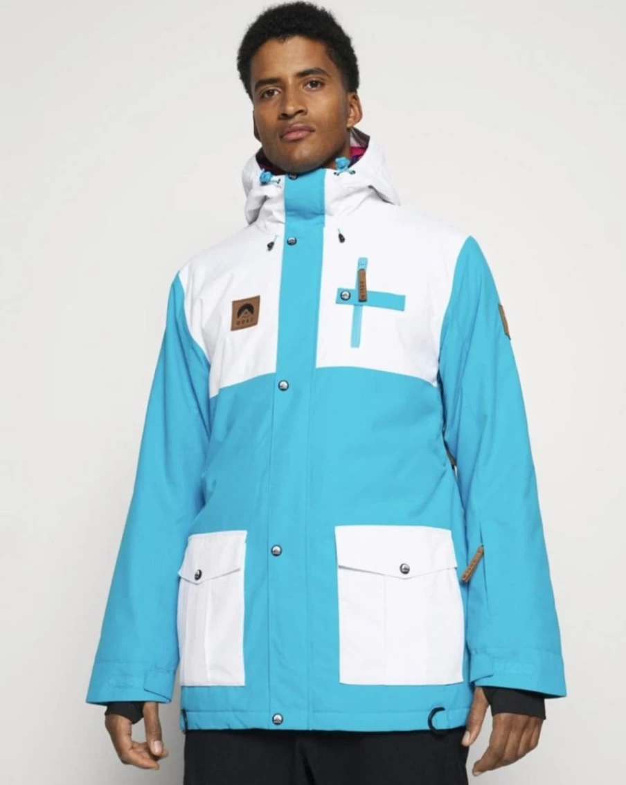 OOSC Men's Ski Snowboard Jacket - Waterproof Winter Sports Coat for Men, Blue & White Windproof Insulated Snow Jacket