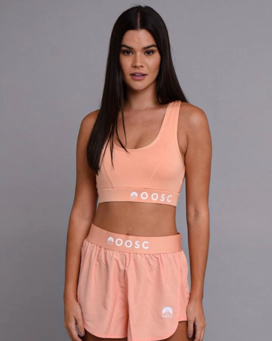 OOSC Women's Peach Crossback Medium Support Sports Bra for Active Workouts