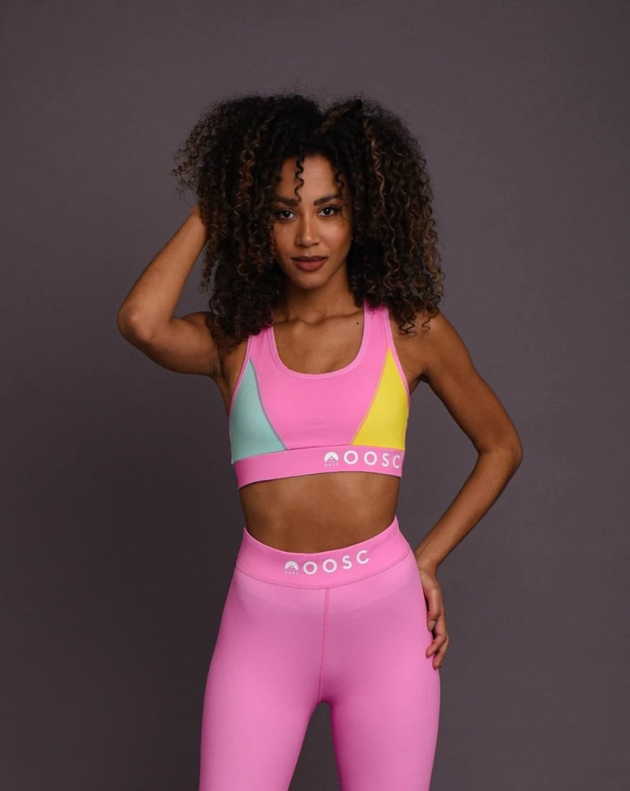 OOSC Women's So Fetch Pink Medium Support Crossback Sports Bra - Workout & Activewear