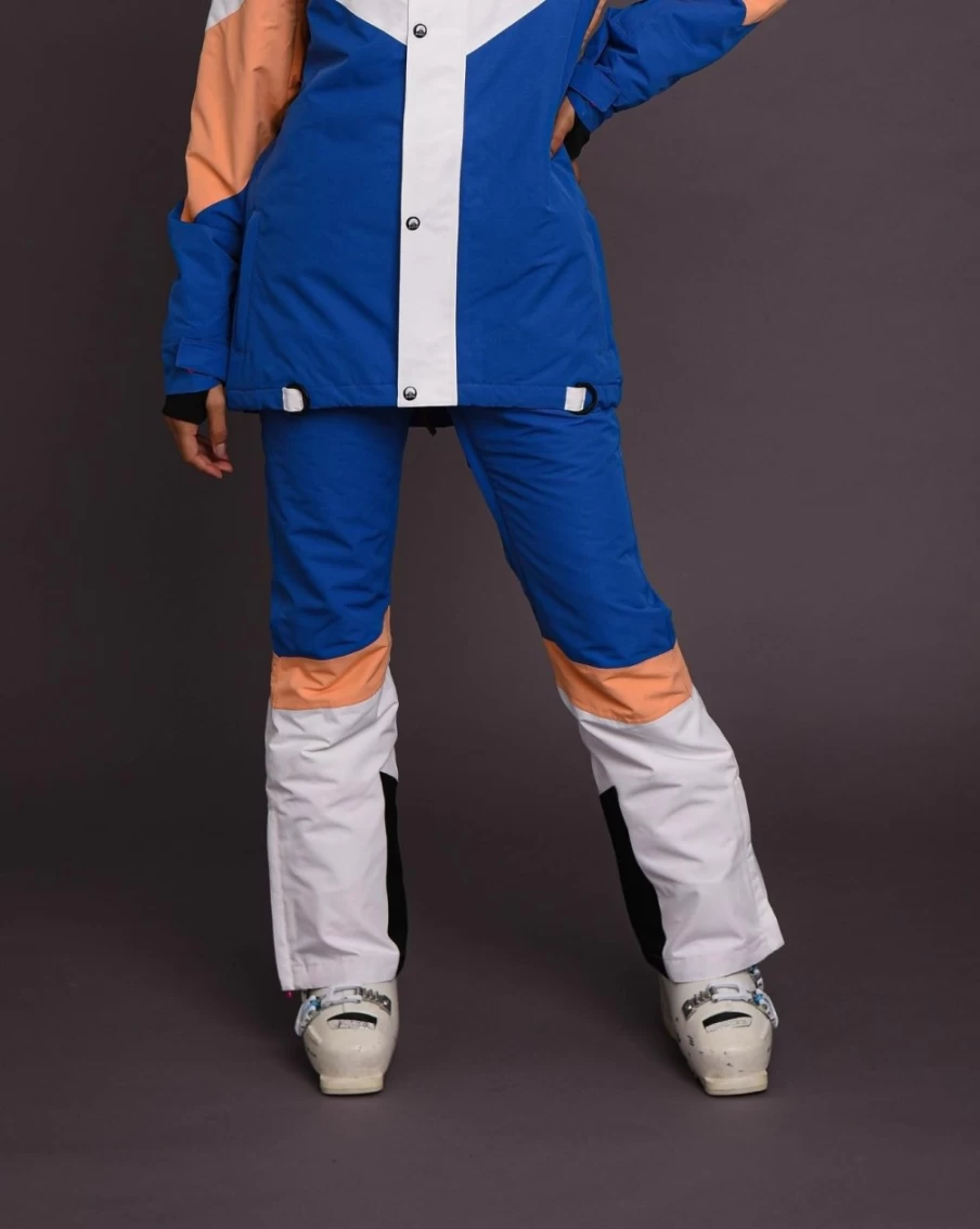 OOSC Women's 1080 Ski & Snowboard Pants - Pastel Peach, White & Blue Waterproof Winter Snow Pants for Women