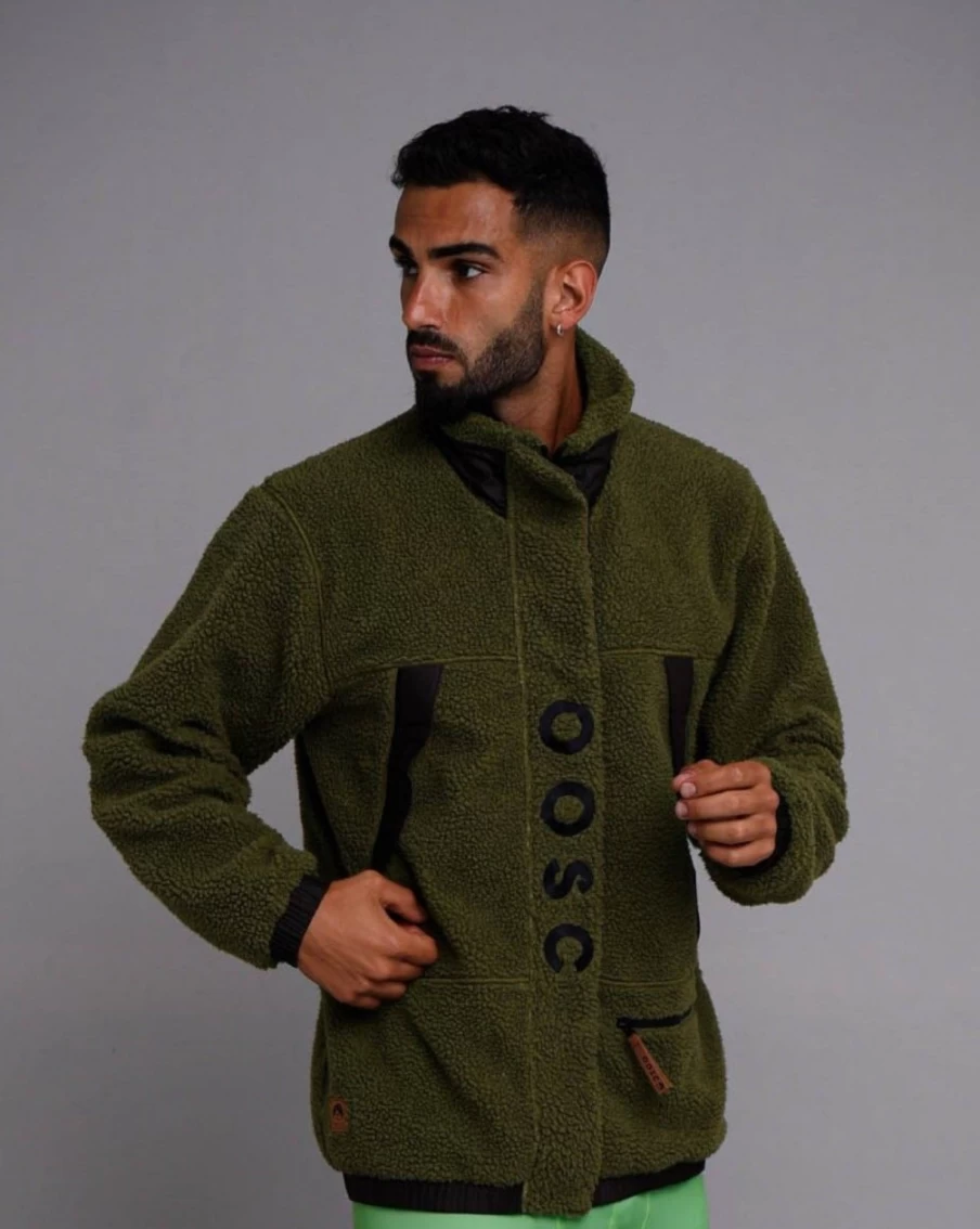 OOSC Men's Sherpa Fleece Jacket - Warm Winter Coat, Khaki & Black, Heavyweight Outdoor Pullover