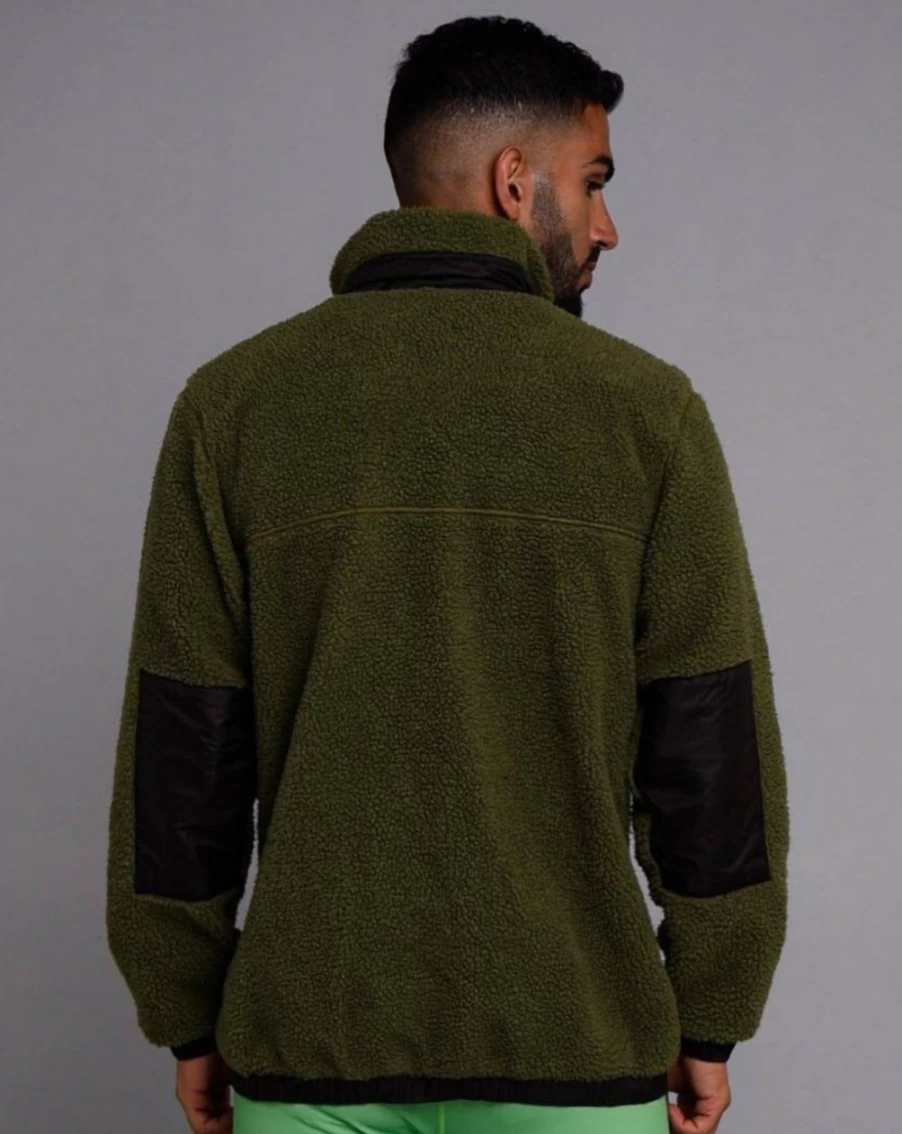 OOSC Men's Sherpa Fleece Jacket - Warm Winter Coat, Khaki & Black, Heavyweight Outdoor Pullover