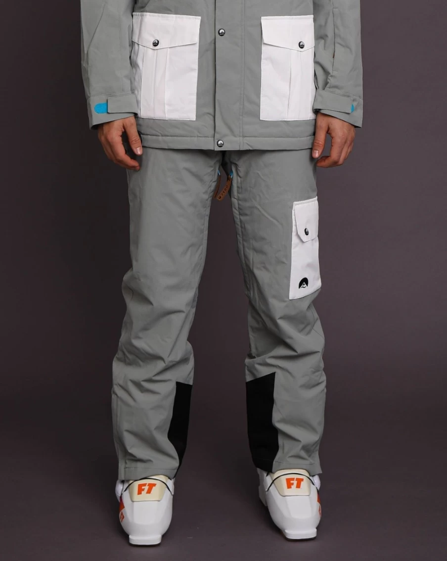 OOSC Men's Fresh Pow Ski & Snowboard Pants - Grey & White Waterproof Winter Snow Pants for Men