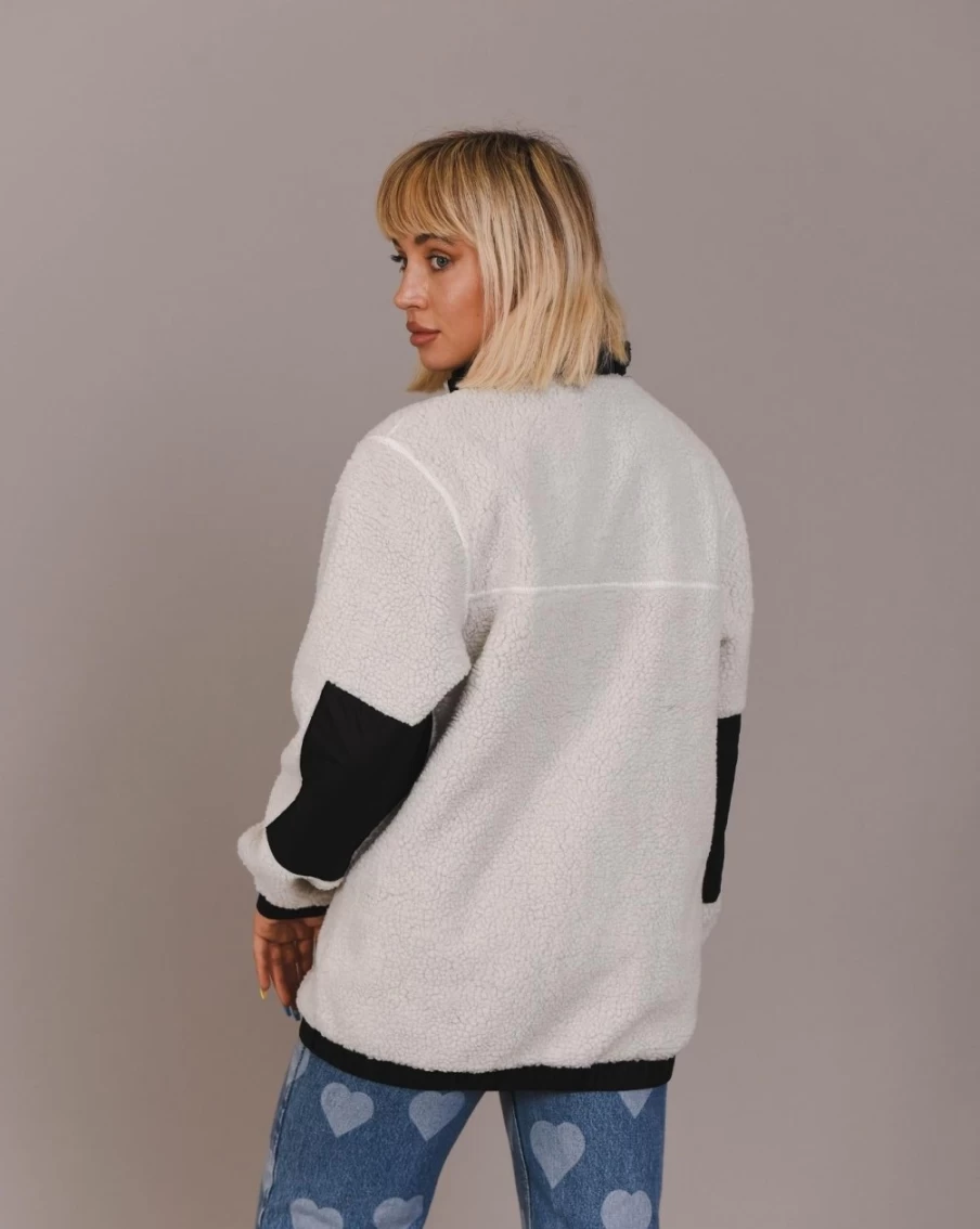 OOSC Men's Sherpa Fleece Jacket - Warm Winter Coat, White & Black Plaid Lined Zip-Up