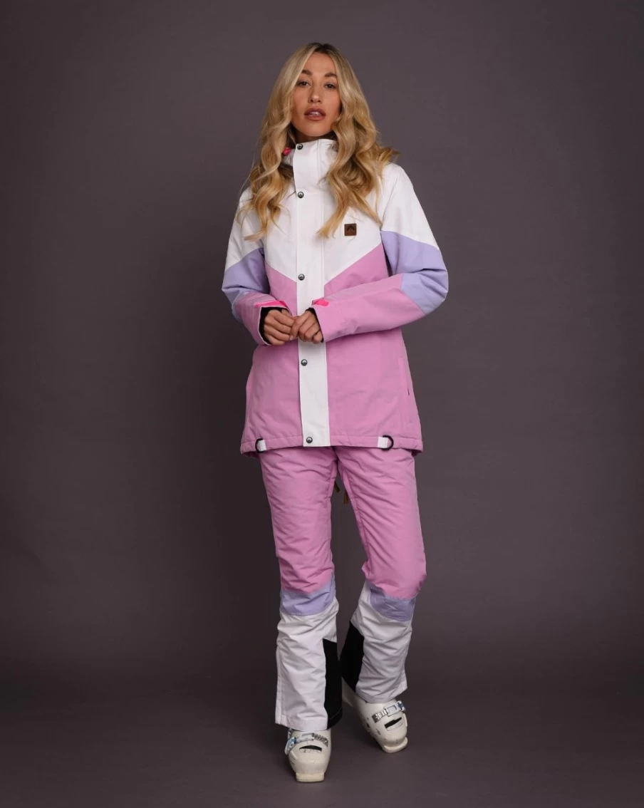 OOSC Women's 1080 Ski & Snowboard Jacket - Waterproof Winter Coat in Pastel Pink, White & Purple for Cold Weather