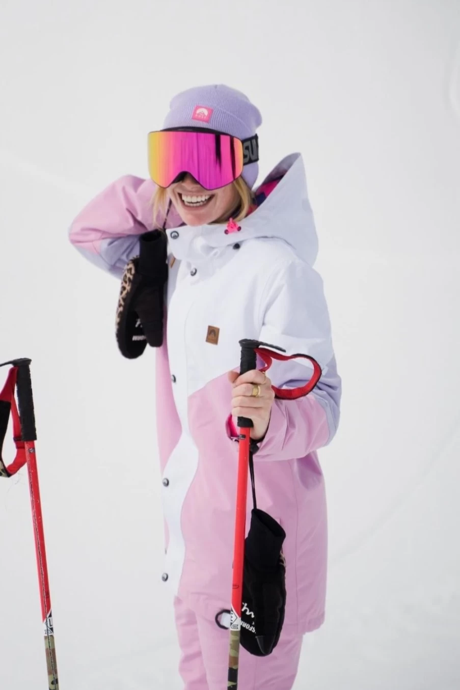 OOSC Women's 1080 Ski & Snowboard Jacket - Waterproof Winter Coat in Pastel Pink, White & Purple for Cold Weather