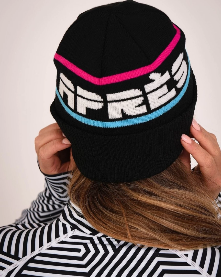 OOSC Unisex Apres Beanie - Black, Blue, Pink & White Winter Hat for Men & Women