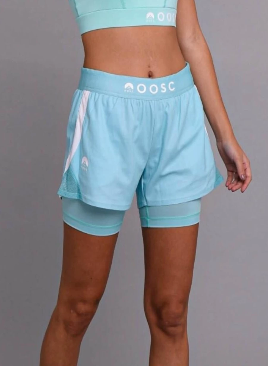 "OOSC Women's Turquoise 2-in-1 Booty Gym Shorts for Workout & Fitness"