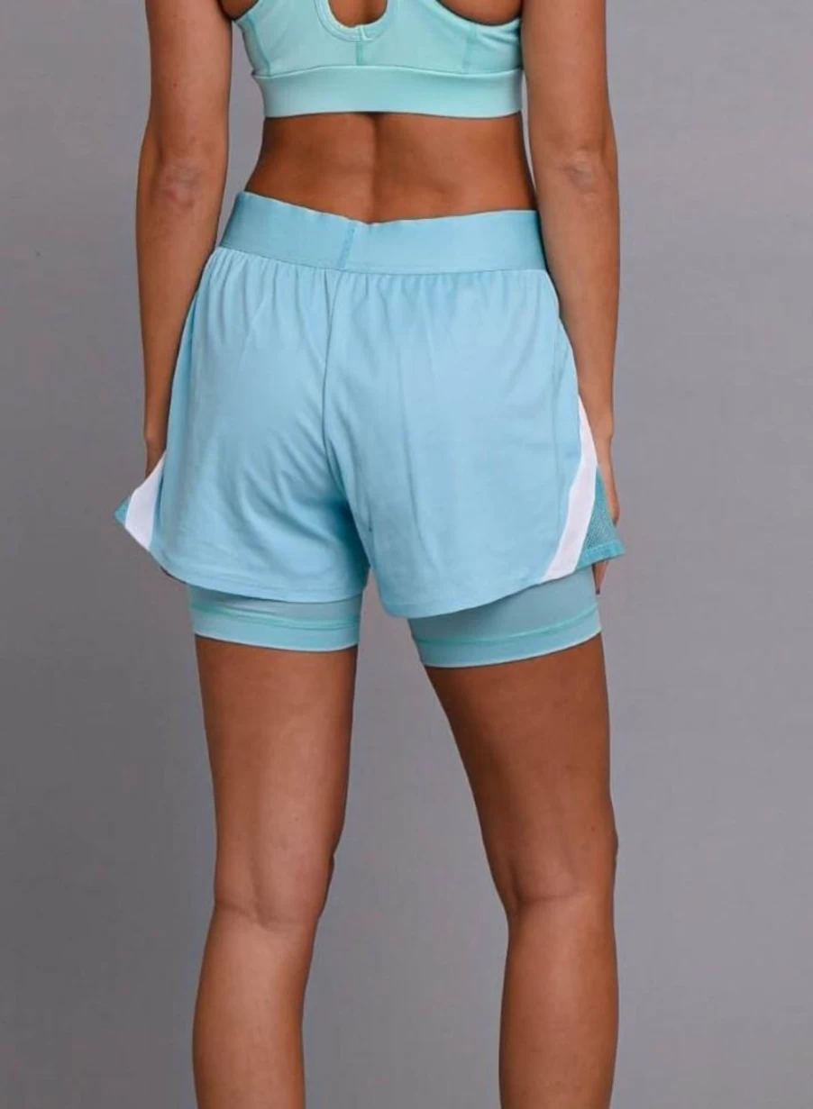 "OOSC Women's Turquoise 2-in-1 Booty Gym Shorts for Workout & Fitness"