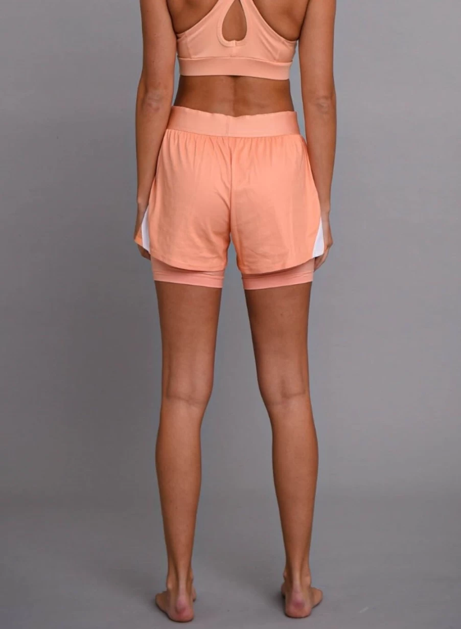 OOSC Women's 2-In-1 Booty Gym Shorts - Peach Color Workout & Running Shorts for Women