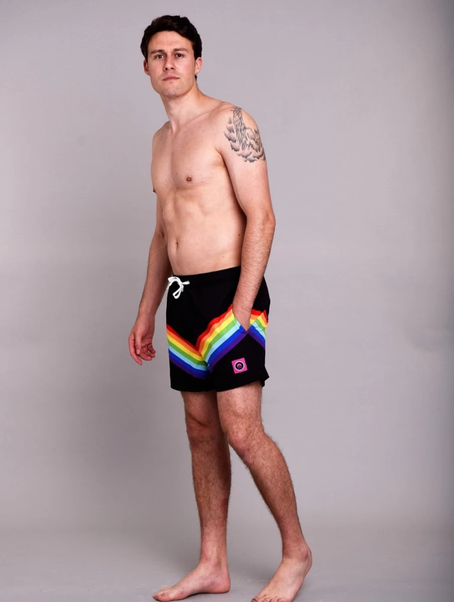 OOSC Men's Rainbow Road Quick-Dry Swim Shorts for Beach & Pool