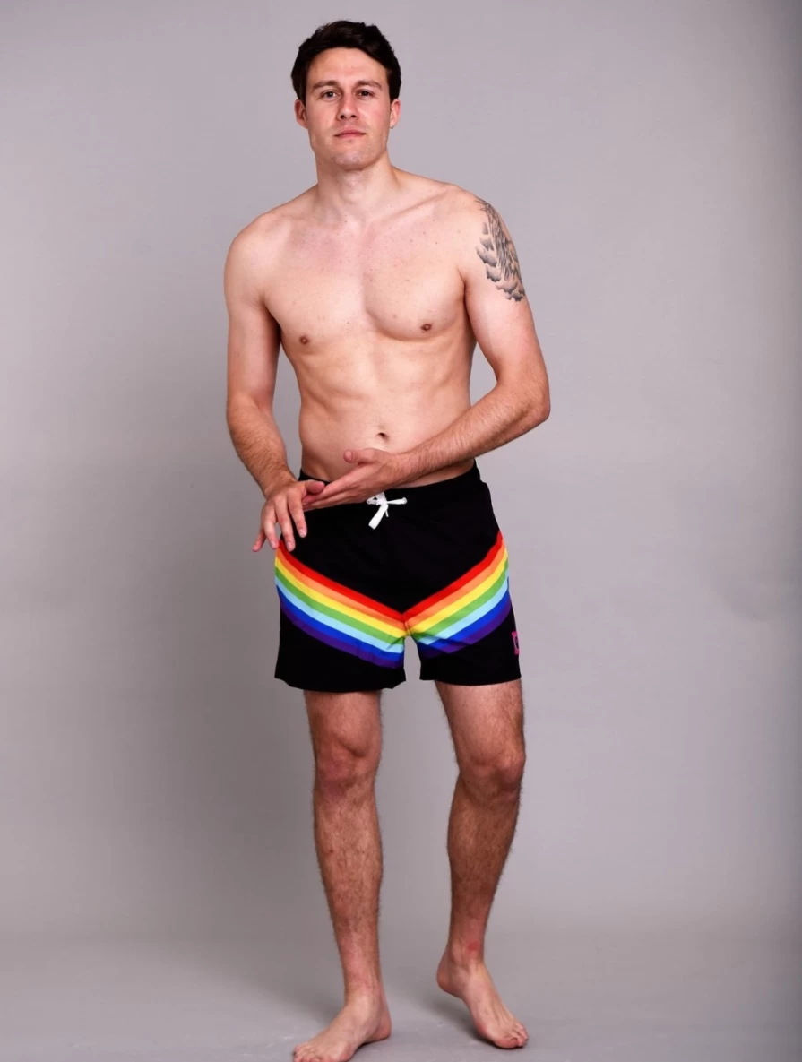 OOSC Men's Rainbow Road Quick-Dry Swim Shorts for Beach & Pool