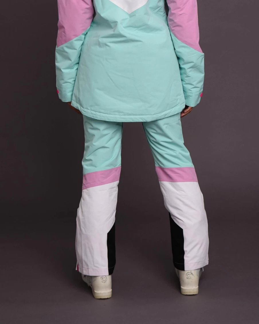 OOSC Women's 1080 Ski & Snowboard Pants - Pastel Pink, White & Mint Waterproof Winter Sports Gear