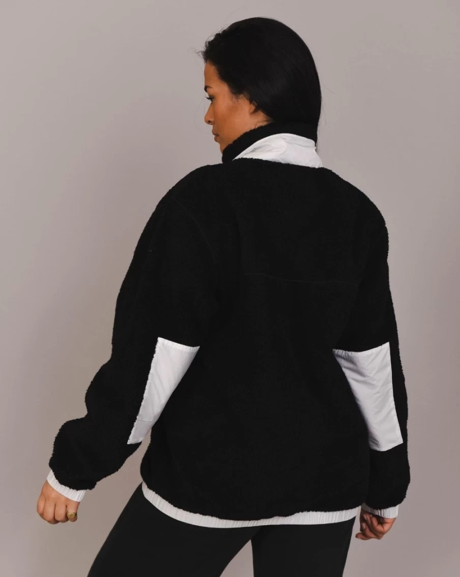 OOSC Men's Sherpa Fleece Jacket - Black & White, Warm Winter Coat for Men