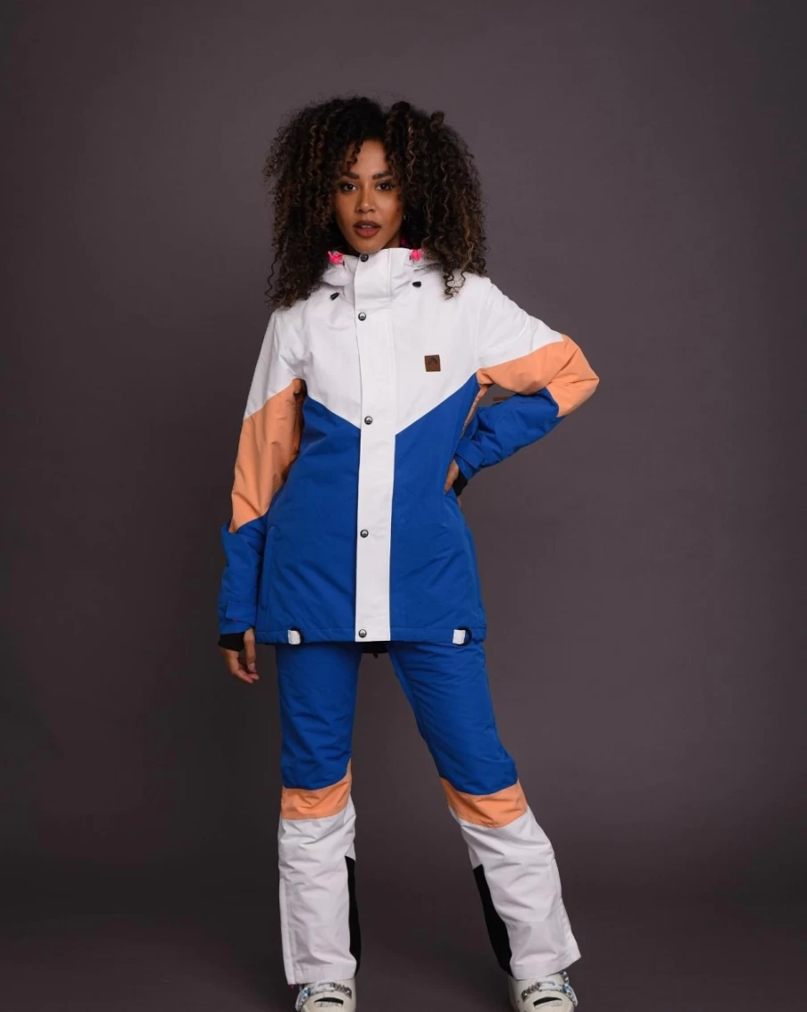 OOSC Women's 1080 Ski & Snowboard Jacket - Waterproof Winter Coat in Pastel Peach, White & Blue