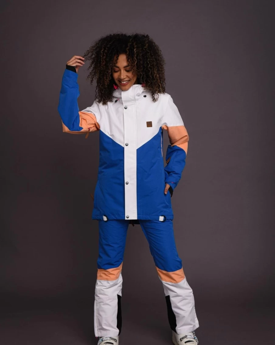 OOSC Women's 1080 Ski & Snowboard Jacket - Waterproof Winter Coat in Pastel Peach, White & Blue