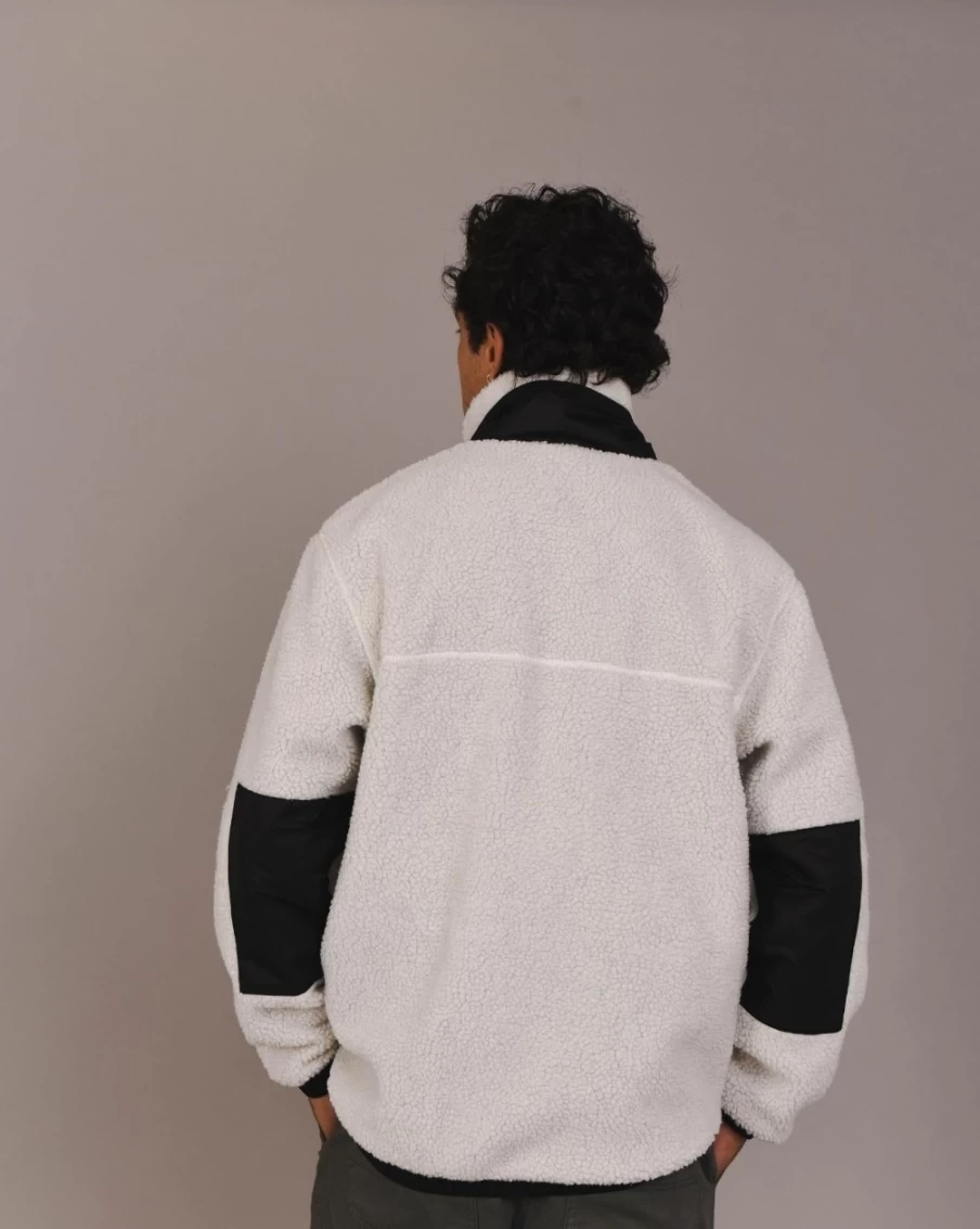 OOSC Men's Sherpa Fleece Jacket - Warm Winter Coat in White & Black