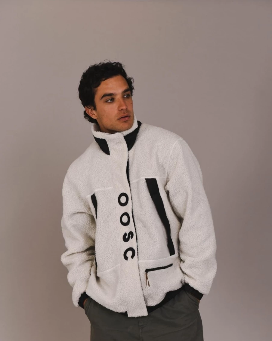 OOSC Men's Sherpa Fleece Jacket - Warm Winter Coat in White & Black