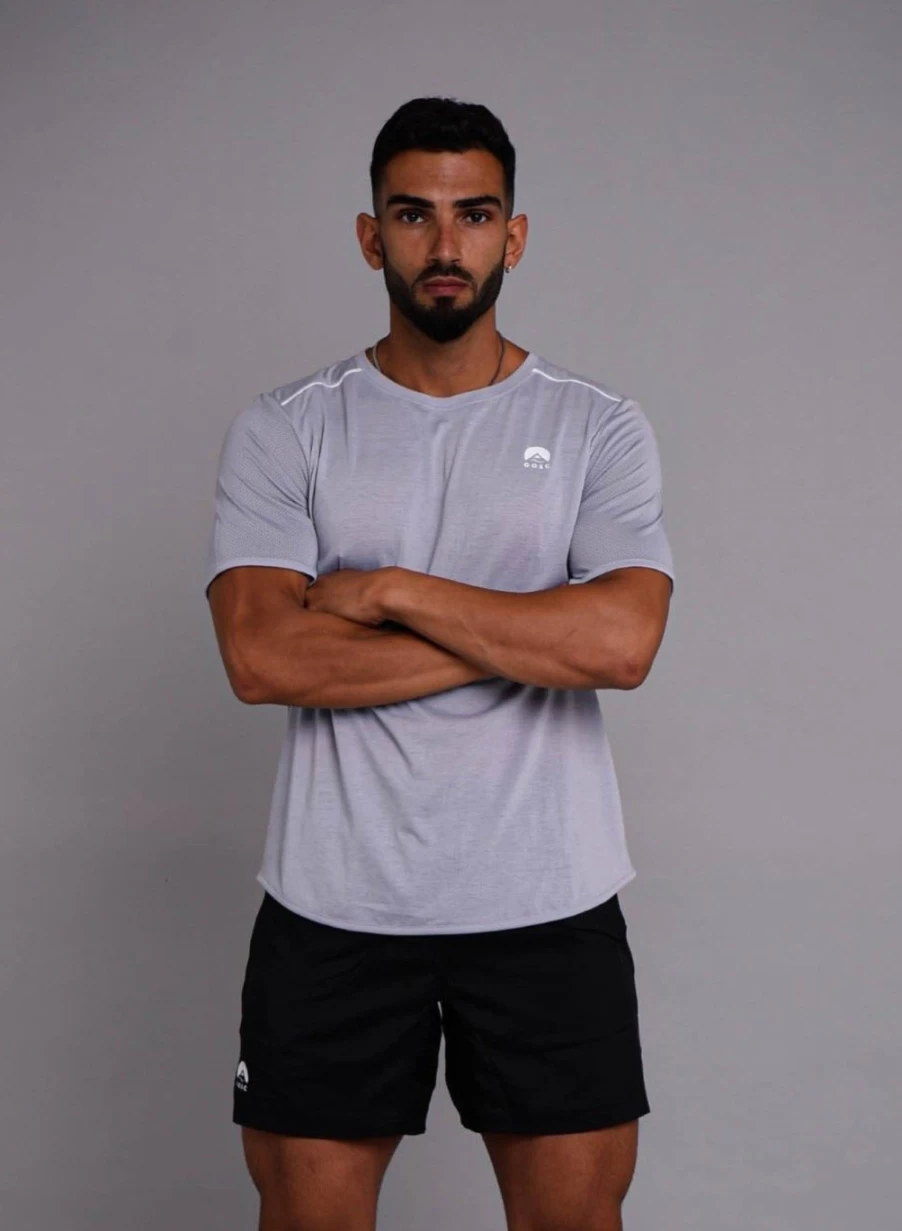 OOSC Men's Performance Gym T-Shirt - Moisture Wicking Workout Tee, Grey Athletic Shirt for Training & Fitness