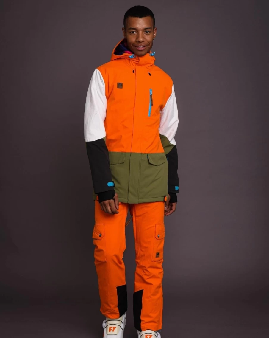 OOSC Men's Ski & Snowboard Jacket - Waterproof Winter Coat for Men, Lightweight Insulated Snow Jacket in Orange, Khaki & White