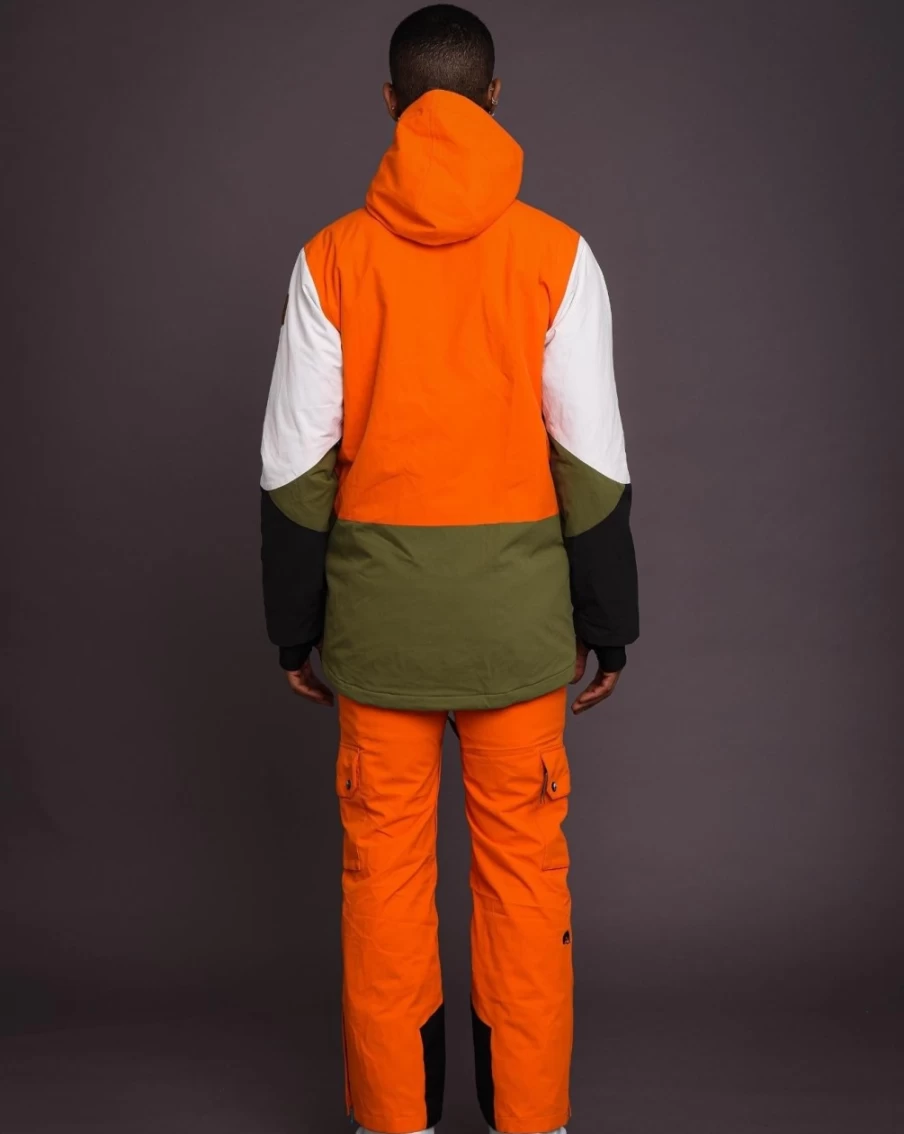 OOSC Men's Ski & Snowboard Jacket - Waterproof Winter Coat for Men, Lightweight Insulated Snow Jacket in Orange, Khaki & White