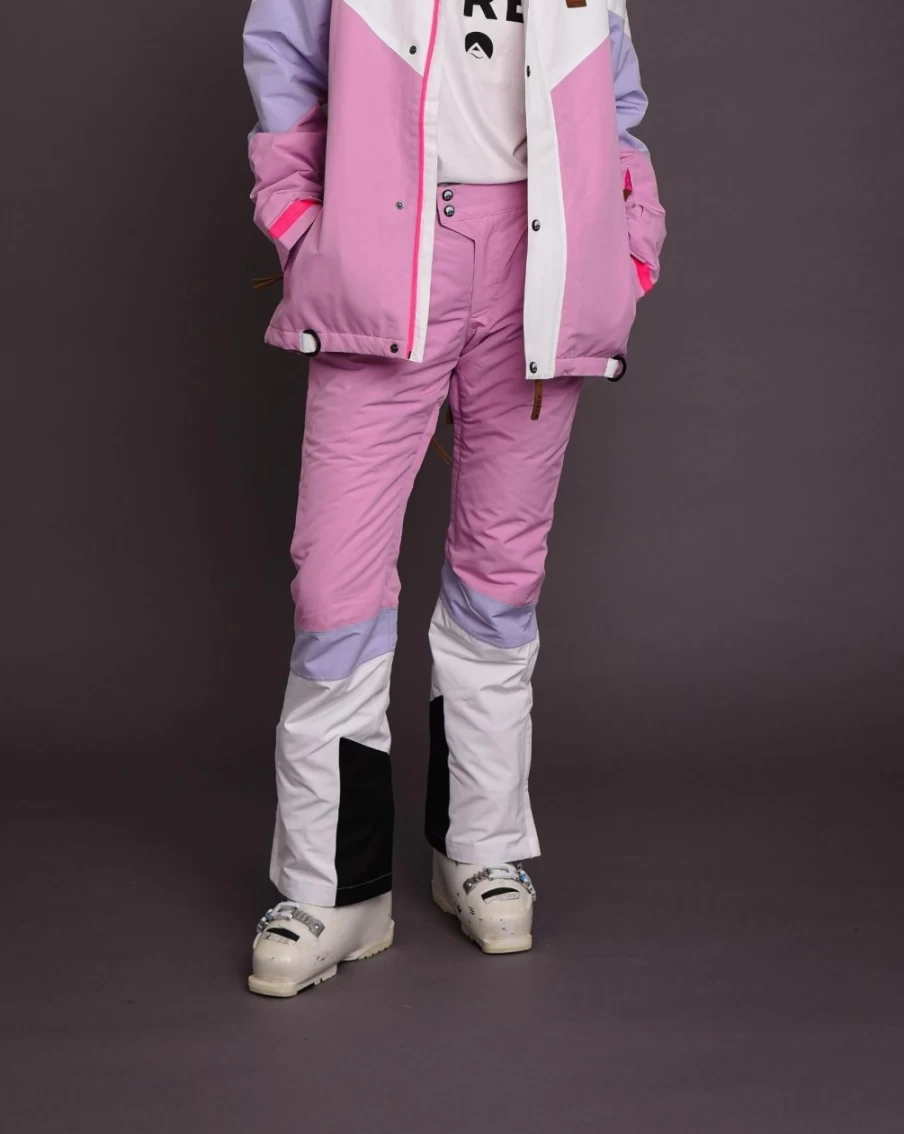 OOSC Women's 1080 Ski & Snowboard Pants - Pastel Pink, White & Pastel Purple Waterproof Winter Sports Pants