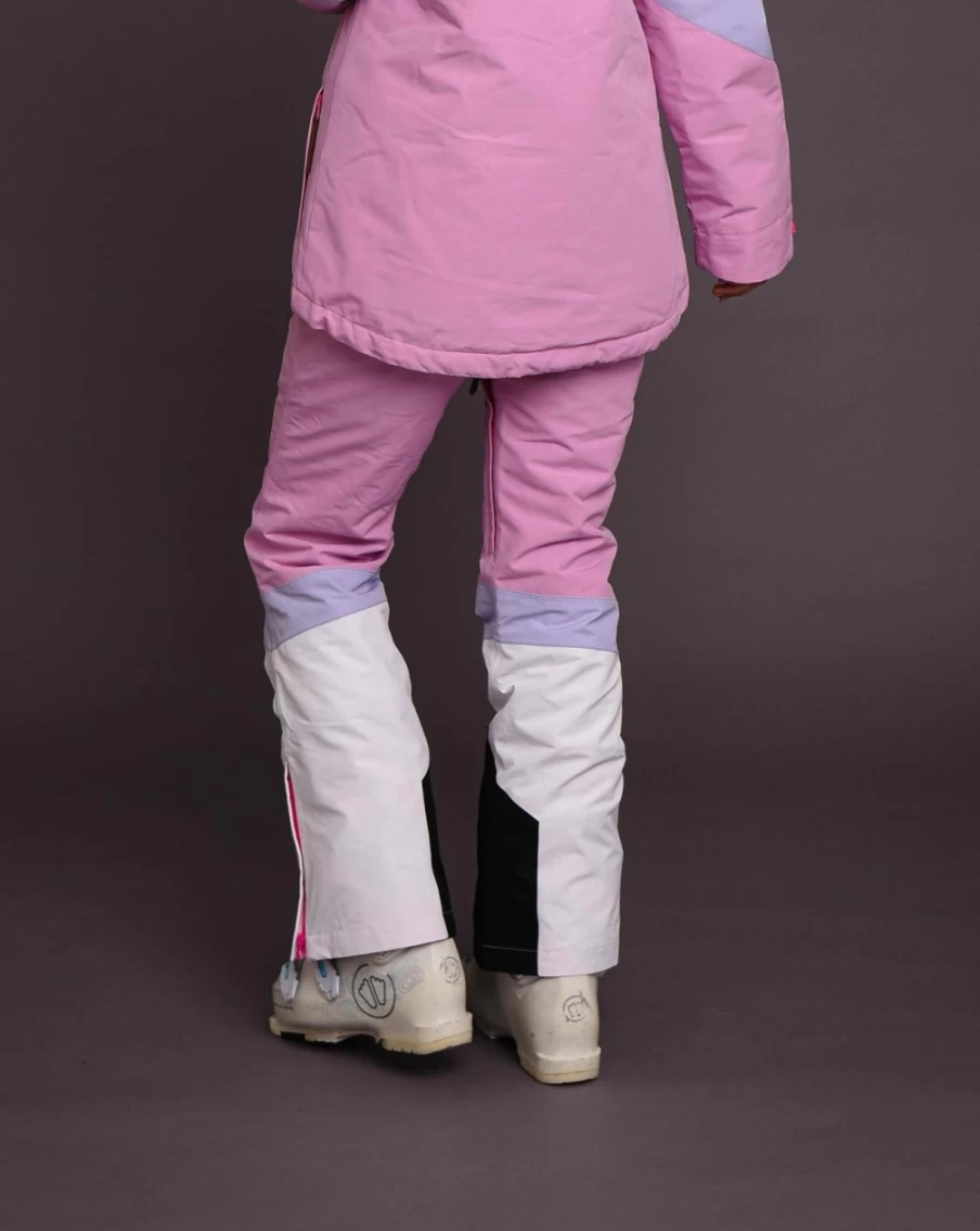 OOSC Women's 1080 Ski & Snowboard Pants - Pastel Pink, White & Pastel Purple Waterproof Winter Sports Pants