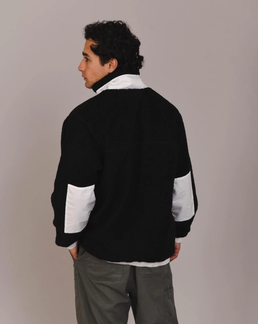 OOSC Men's Sherpa Fleece Jacket - Black & White Winter Warm Coat