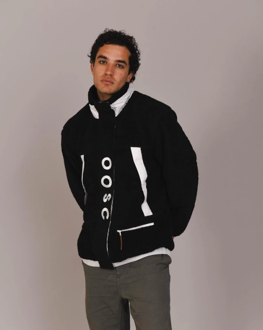 OOSC Men's Sherpa Fleece Jacket - Black & White Winter Warm Coat